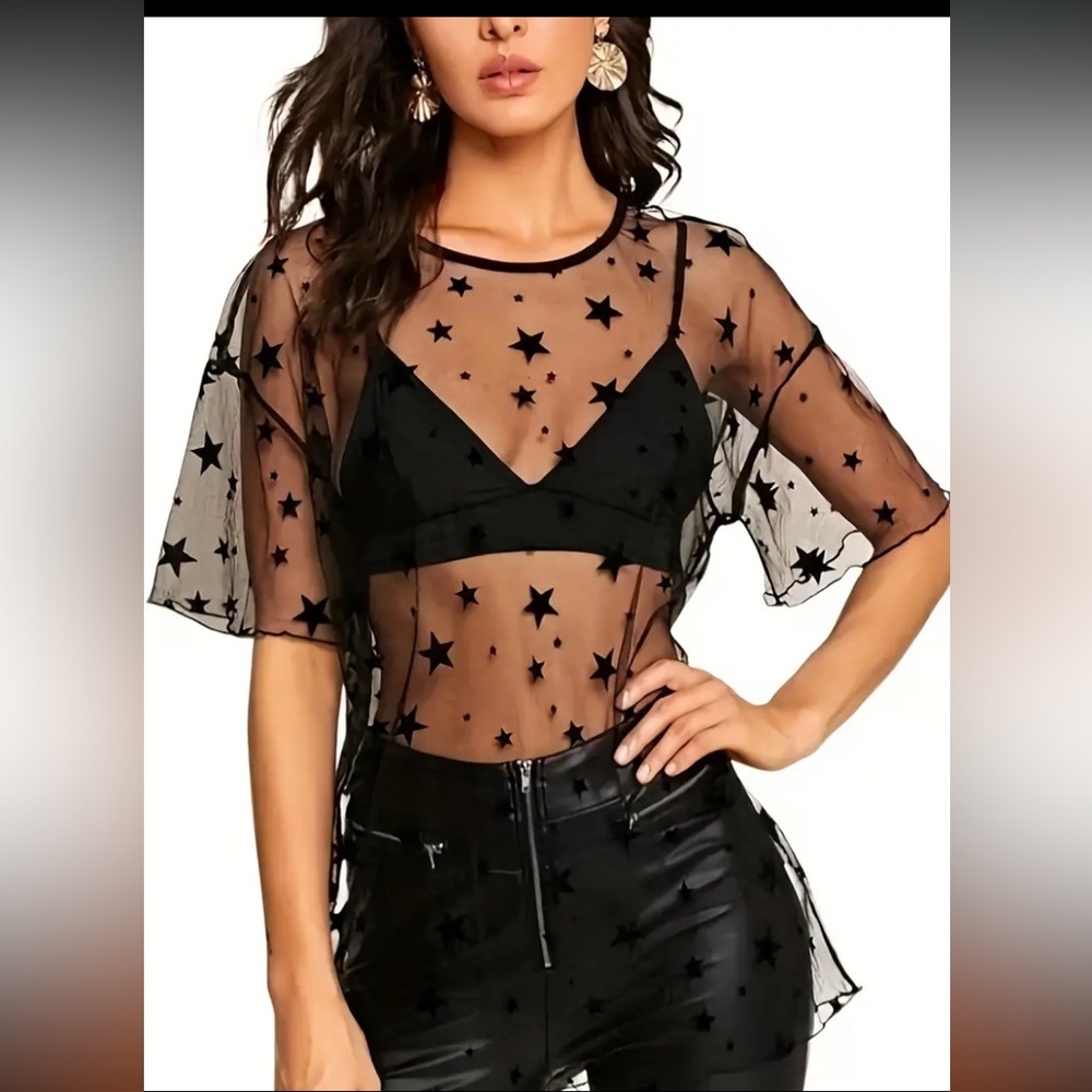 Starry Sheer Black Mesh Top